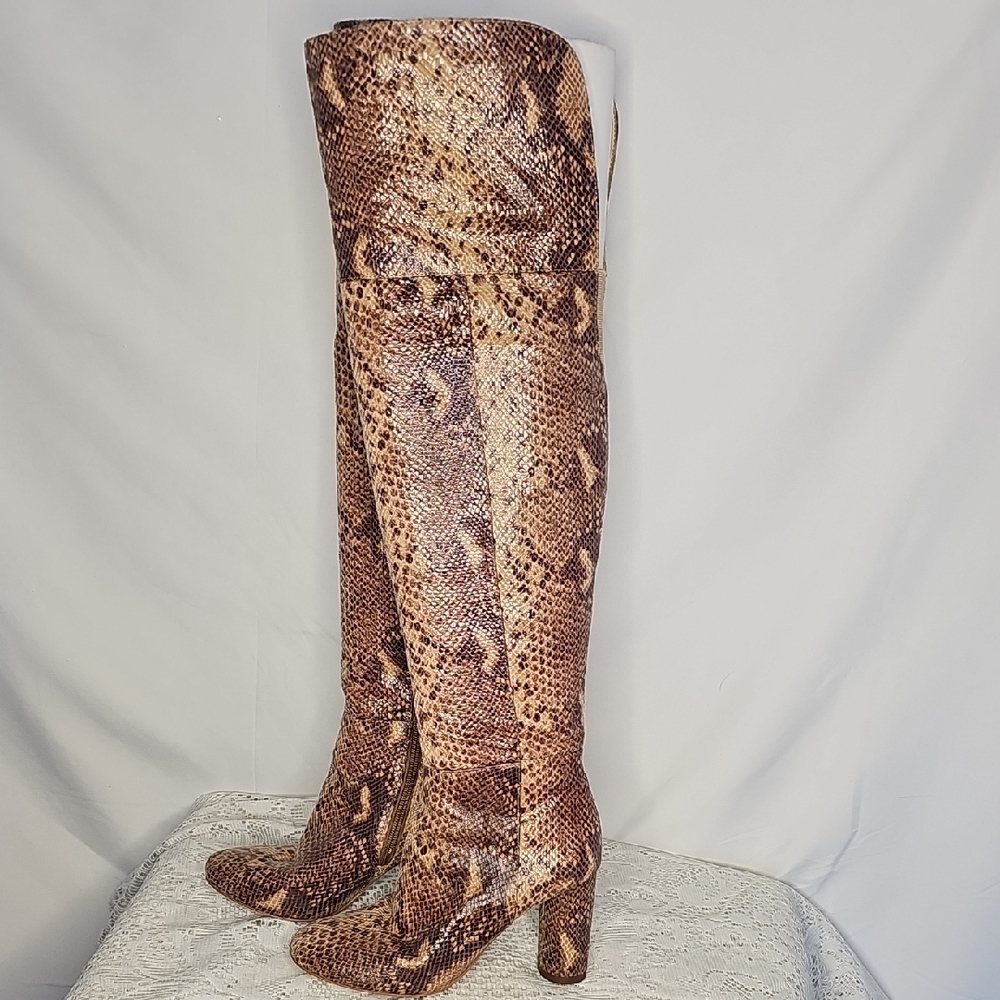 INC International Concepts Tyliee Embossed Snakeskin Over Thigh High Boots 5.5